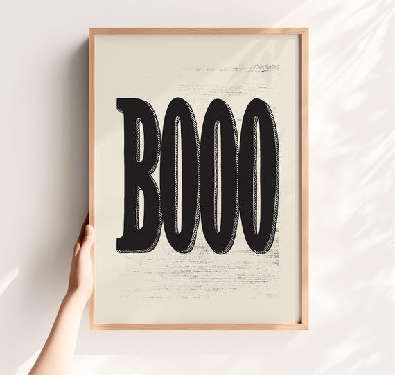 Handdrawn Booo Halloween Print Bold Typographic Spooky Wall Art