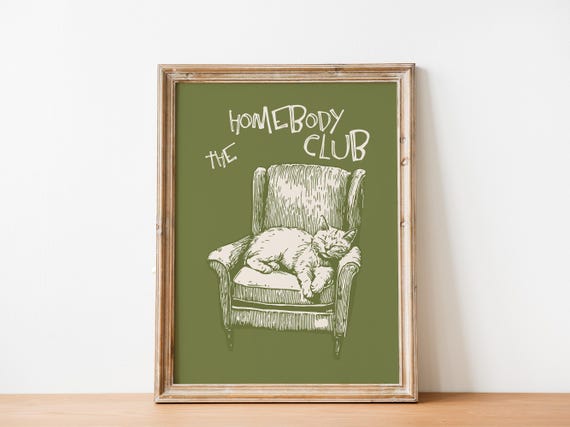 Homebody Club Sleeping Cat Retro Minimalist Art Print