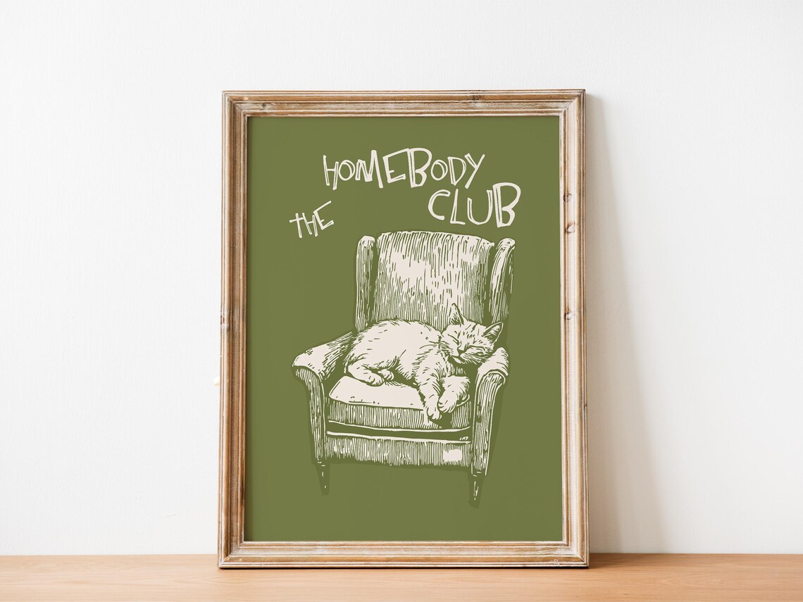 Homebody Club Sleeping Cat Retro Minimalist Art Print