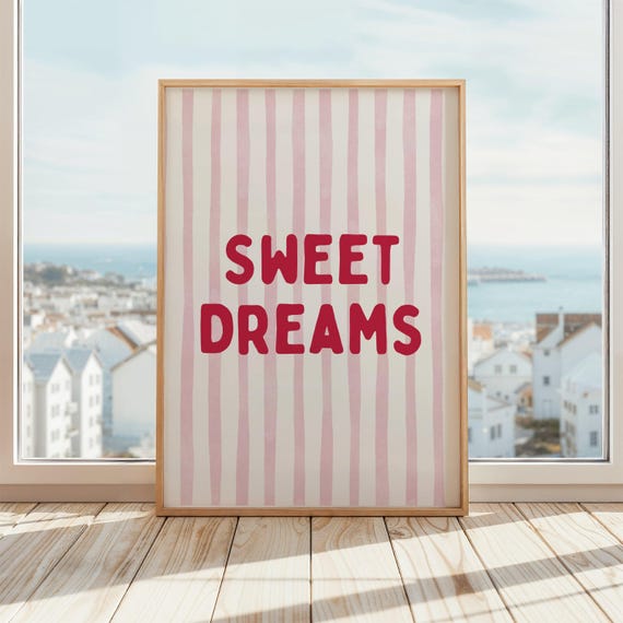 Sweet Dreams Print Poster Cute Nursery Wall Art Pink Red