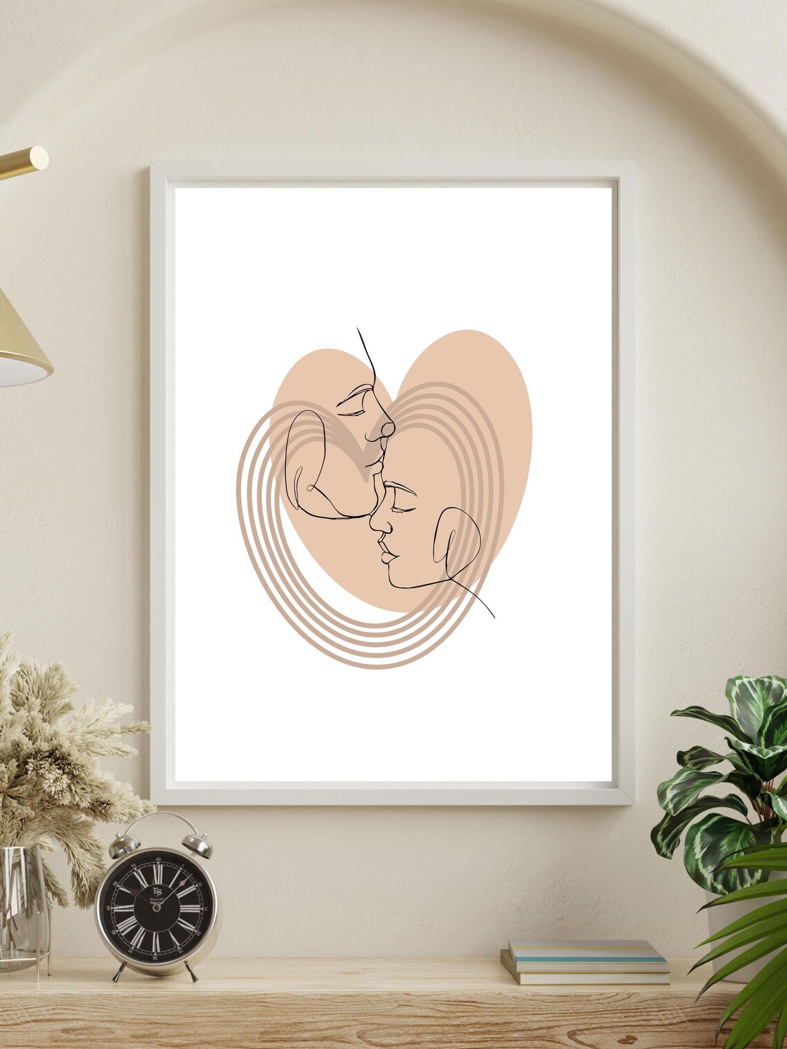 Minimalist One Line Art Couple Faces Heart Beige Abstract Love Poster - Image 3