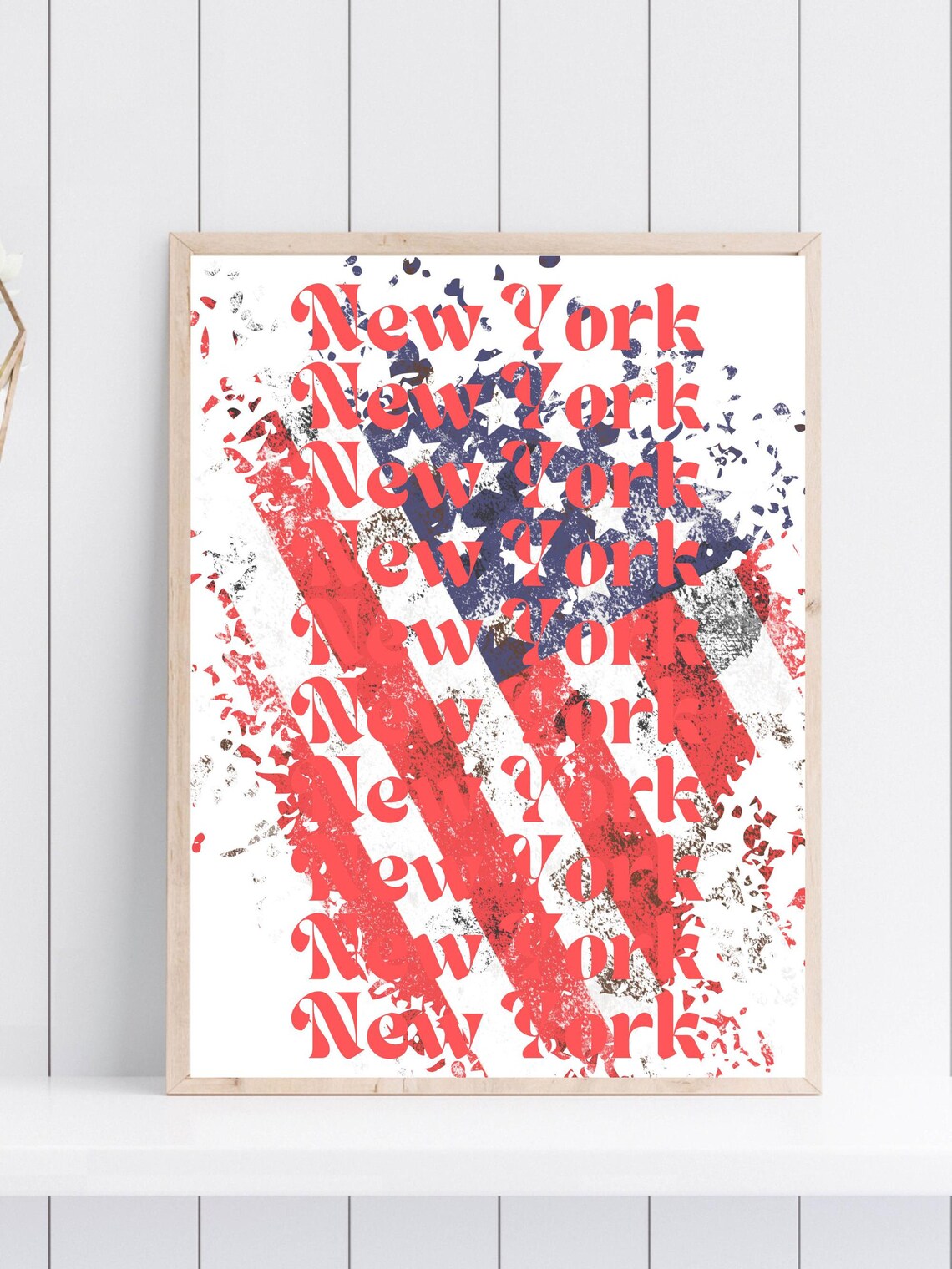 New York Typography Distressed American Flag Retro City Art Poster - Image 3
