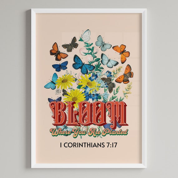 Retro Christian Wall Print Corinthians Scripture Christian Poster Bible Verse Wall Decor Art Floral Poster