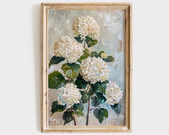 Vintage Hydrangea Floral Art Print, Rustic Farmhouse