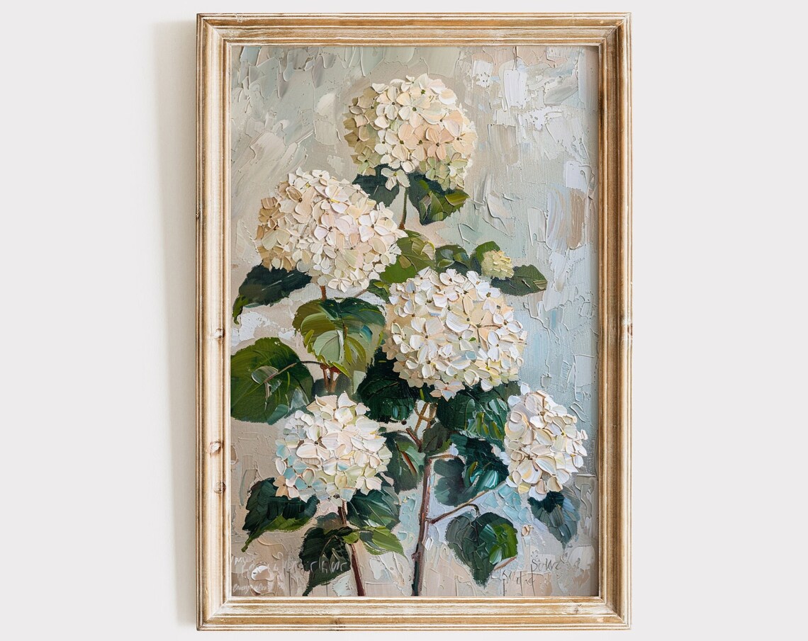 Vintage Hydrangea Floral Art Print, Rustic Farmhouse