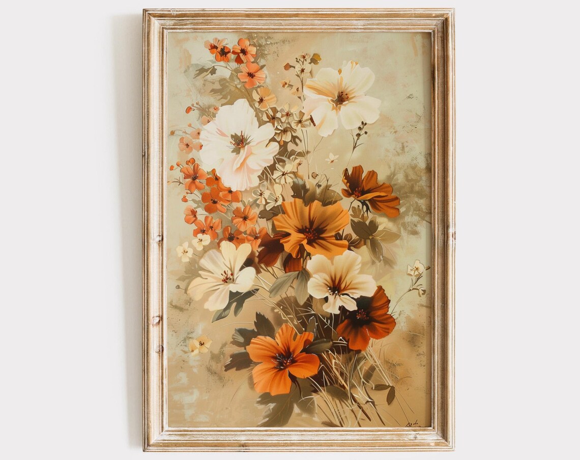 Autumn Flowers, Vintage Farmhouse Botanical Art Print