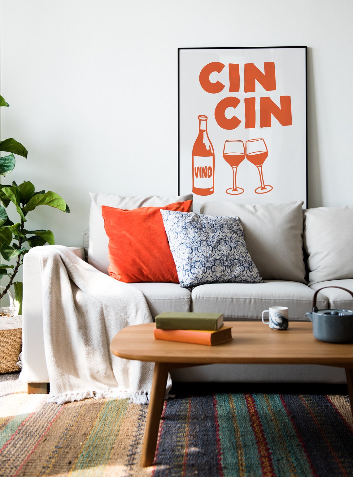 Orange Cin Cin Italian Wine Toast Retro Bar Cart Kitchen Decor Poster - Image 2