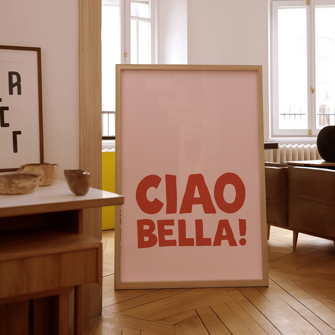 Ciao Bella Red Pink Retro Italian Typography Greeting Art Poster - Image 2