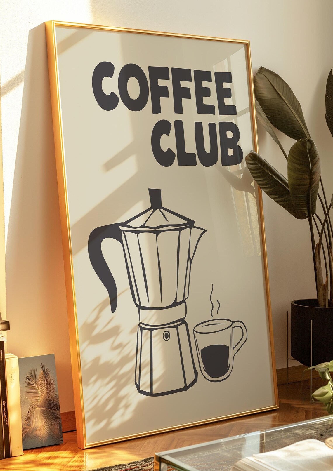 Cream Coffee Club Retro Moka Pot Espresso Bar Cart Kitchen Poster - Image 2