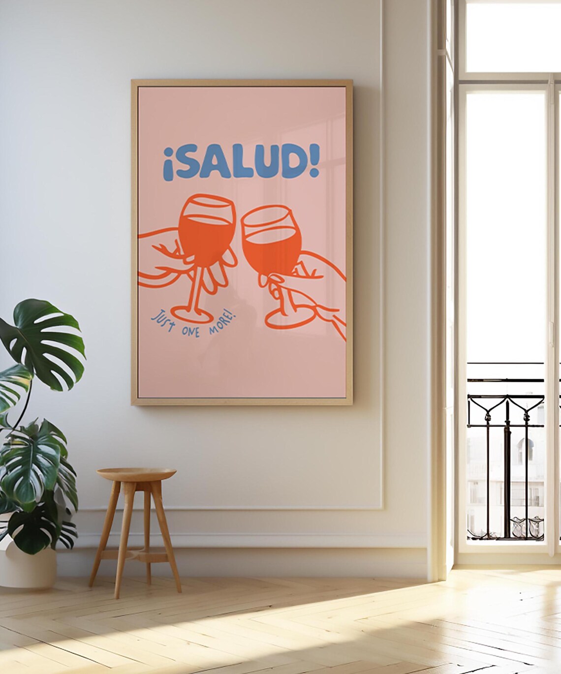 Salud Just One More Blue Toast Pink Wine Lover Retro Art Print - Image 2