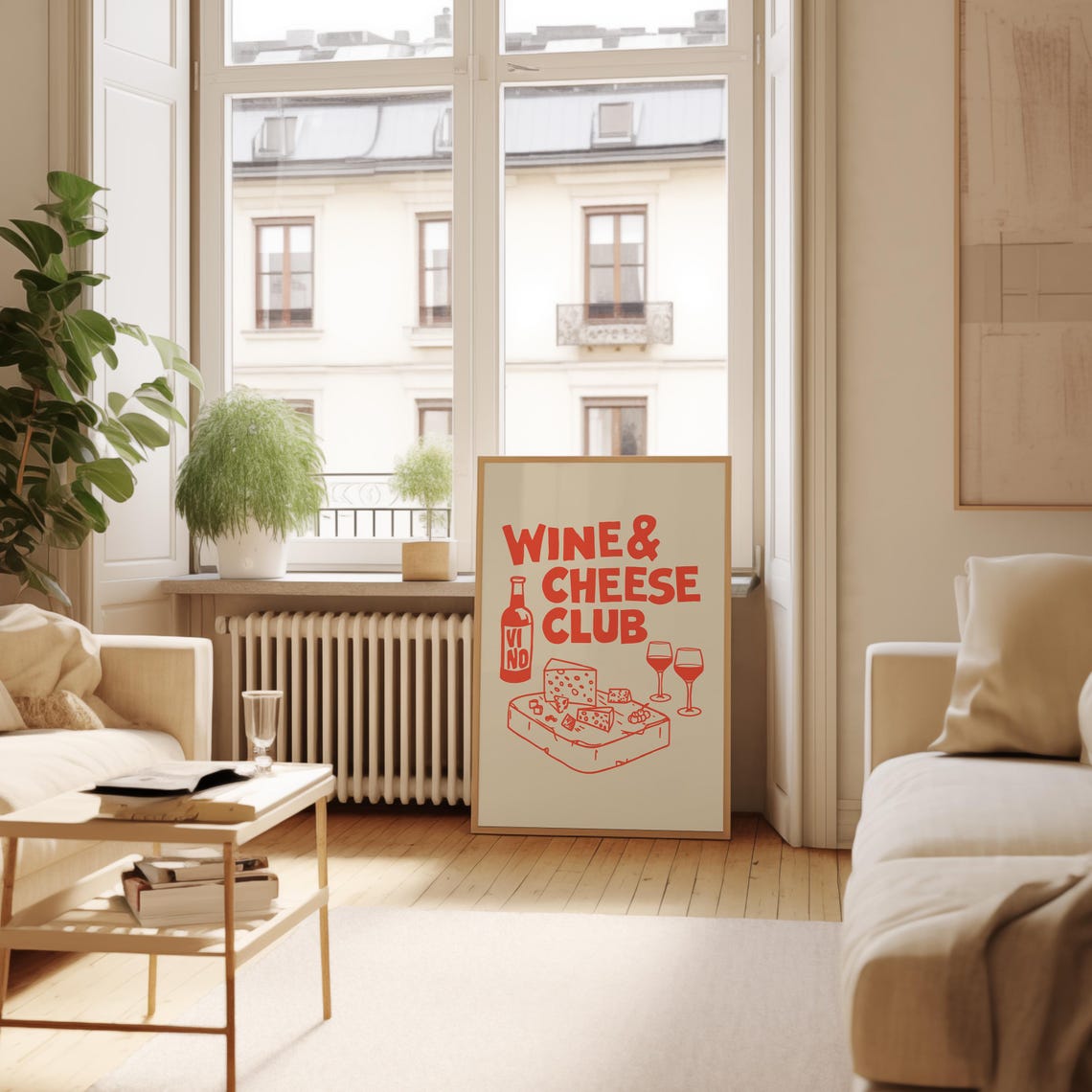 Wine and Cheese Club Red Cheese Board Vino Cream Kitchen Poster - Image 3