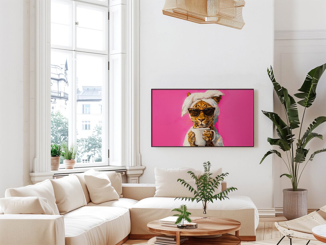 Leopard Drinking Morning Coffee, Maximalist Art Print - Image 5