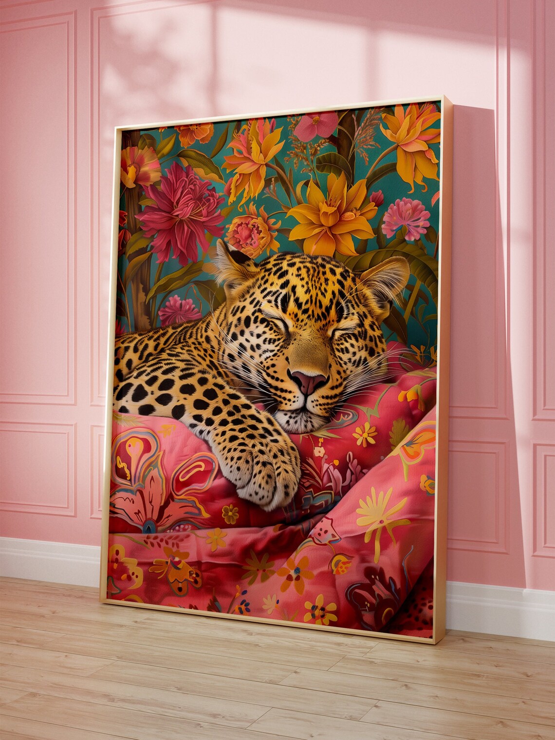 Sleeping Leopard, Maximalist Oil Painting Poster