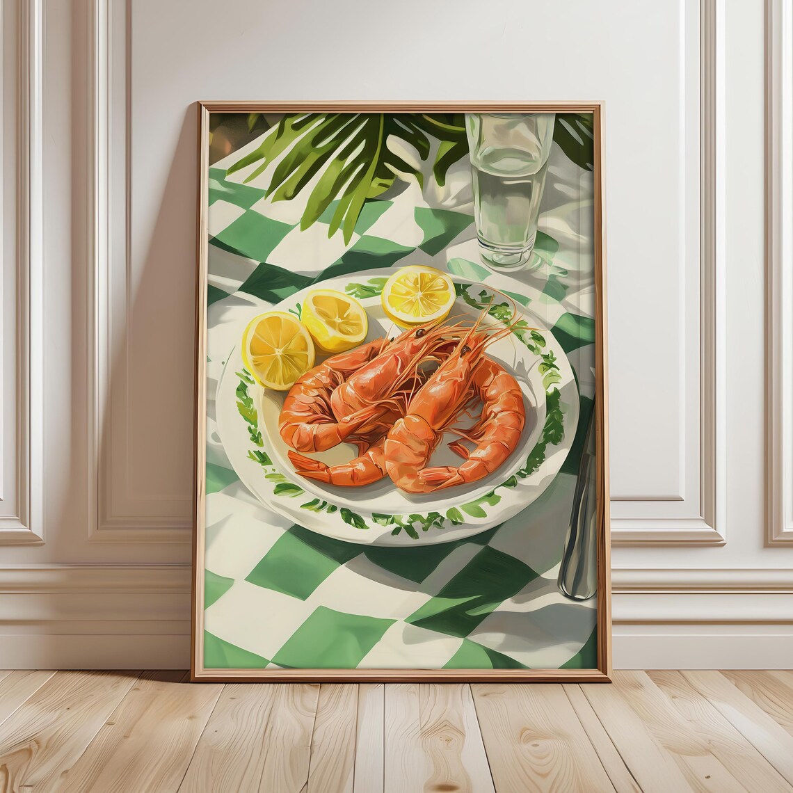 Shrimp Plate and Lemons Vintage Seafood Art Print