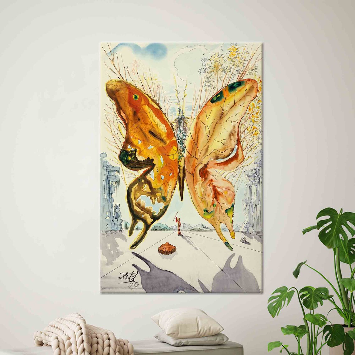 Surrealist Orange Butterfly Painting Salvador Dali Style Poster