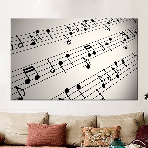Sheet Music Notes Close Up Minimalist Black White Art Poster