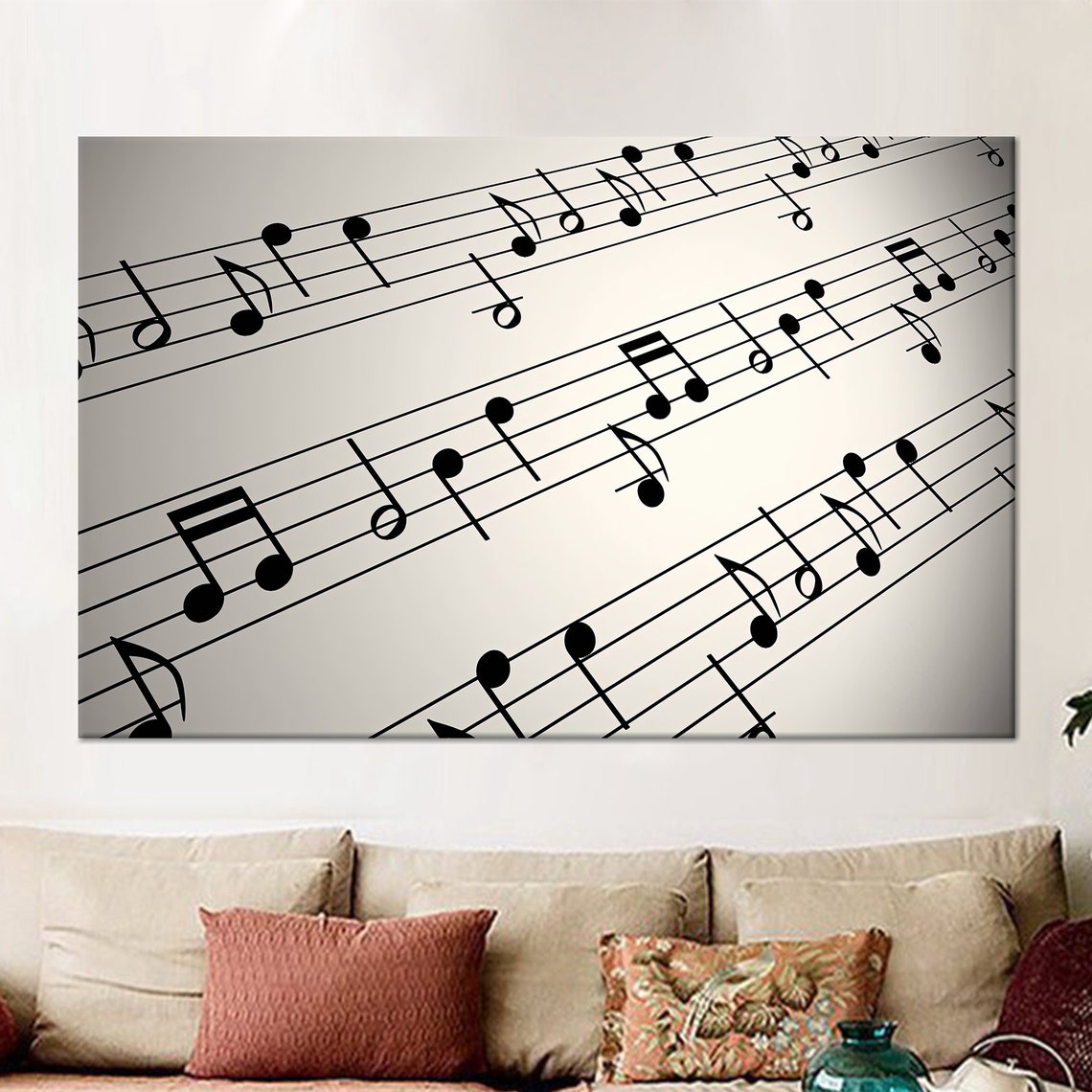Sheet Music Notes Close Up Minimalist Black White Art Poster