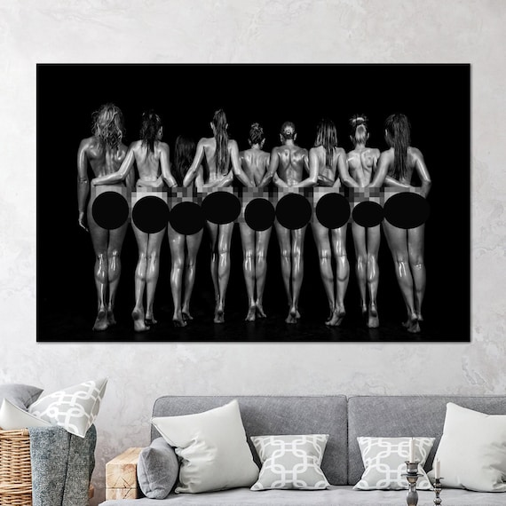 Nine Nude Women Back View Black and White Fine Art Photo Poster