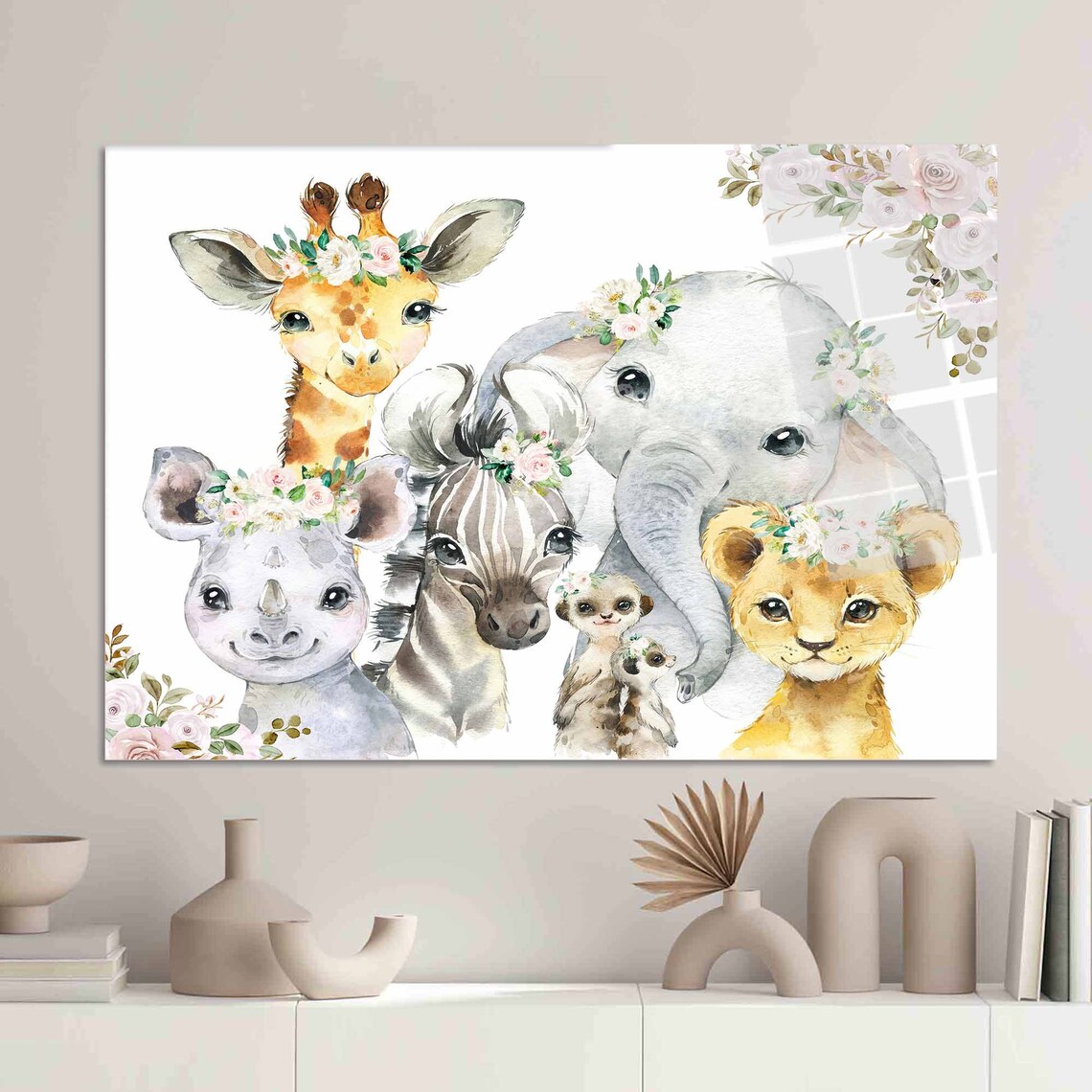 Baby Safari Animals with Flower Crowns Cute Nursery Wall Poster - Image 2