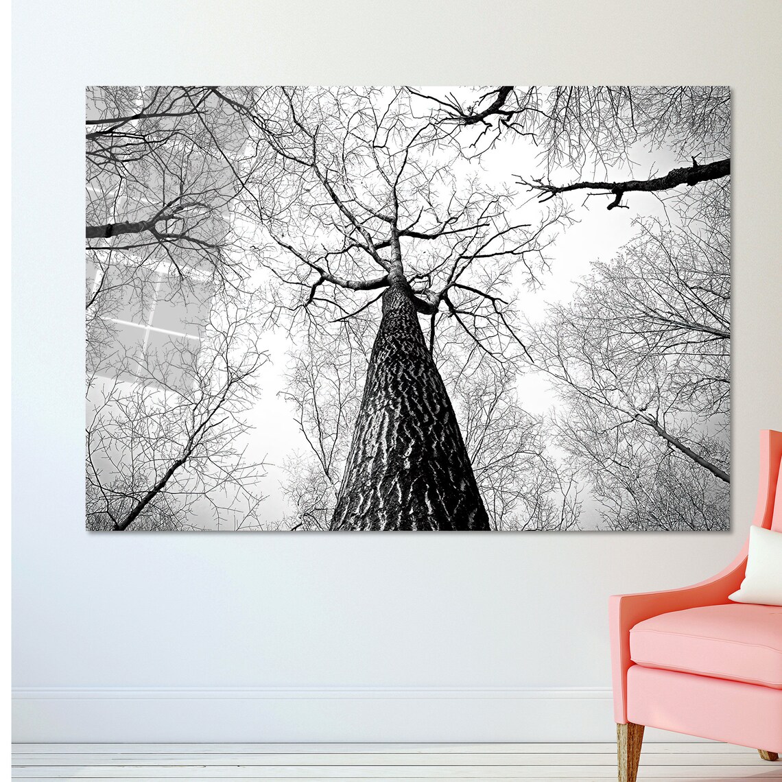 Tree Branches Black and White Forest Landscape Art Print - Image 2