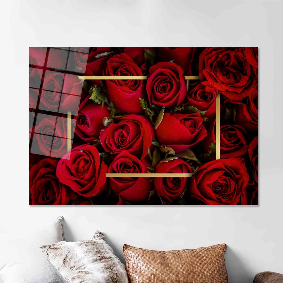 Red Roses Close Up With Thin Gold Frame Romantic Floral Poster - Image 2
