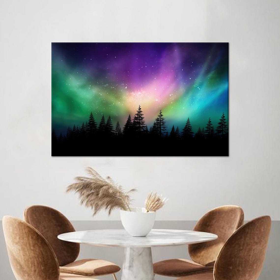 Space Art Wall Decor Starry Sky Landscape Glass Wall Aurora Borealis Landscape Landscape Print