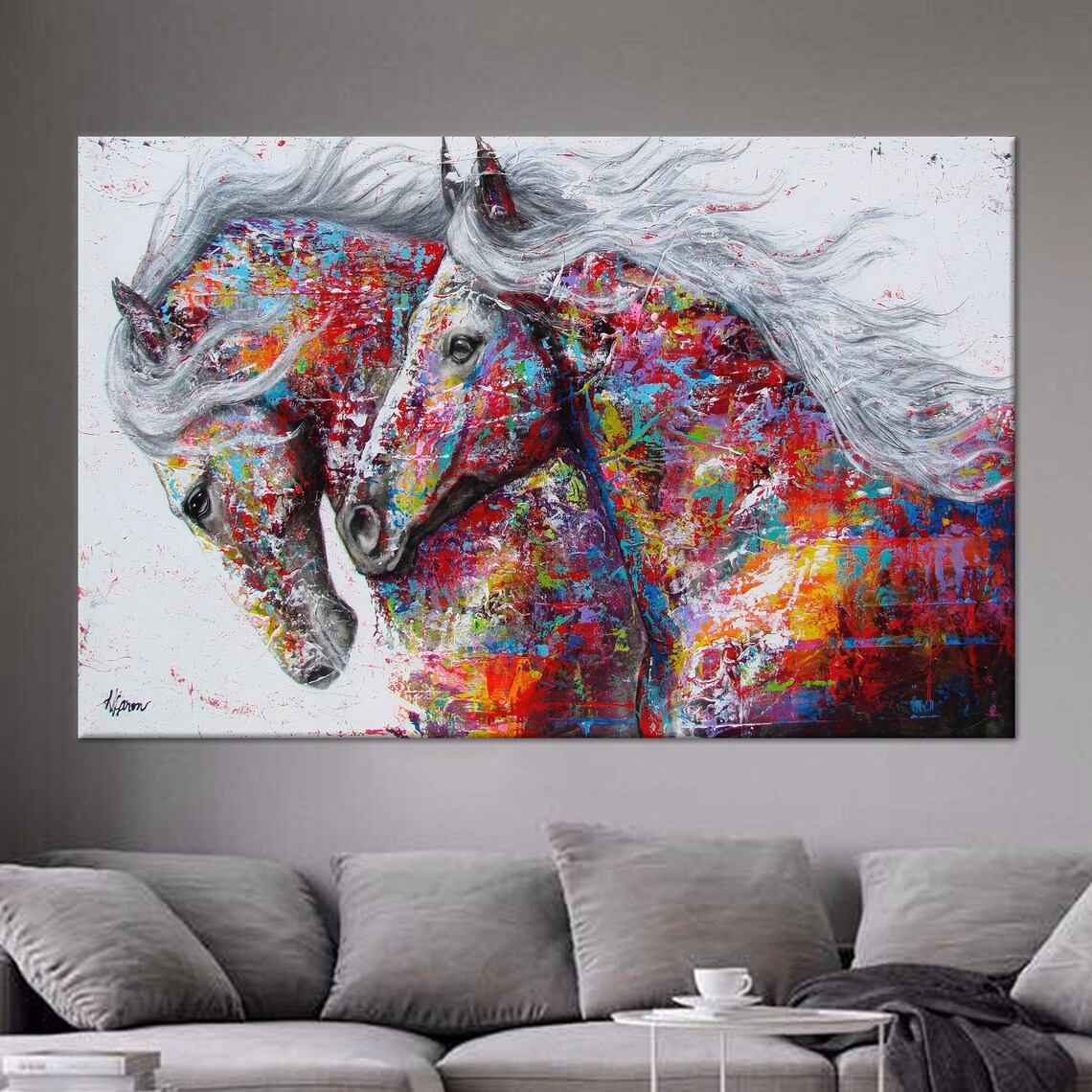 Colorful Horses Graffiti Art Print, Farmhouse Decor