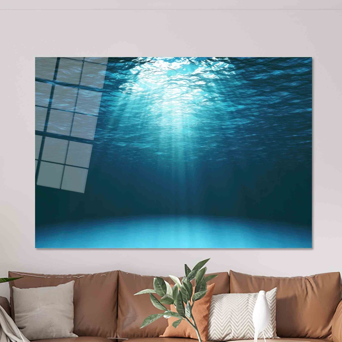 Sun Rays Underwater Deep Blue Ocean Serene Calm Decor Poster - Image 2