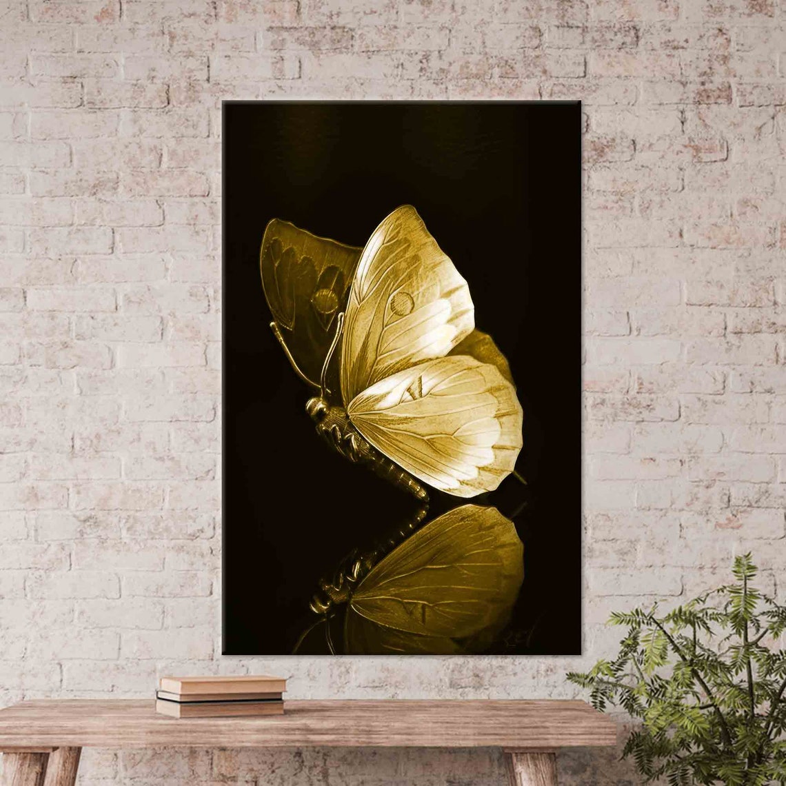 Reflective Butterfly Art Metallic Butterfly Art Yellow Butterfly Art Animal 3d Glass Art Butterfly Wallpaper Home Wall Decor