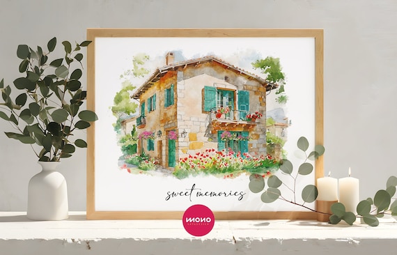 Custom House Drawing, Watercolor House Art Print