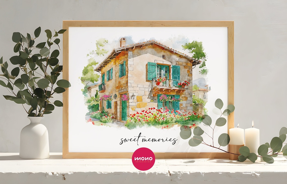 Custom House Drawing, Watercolor House Art Print