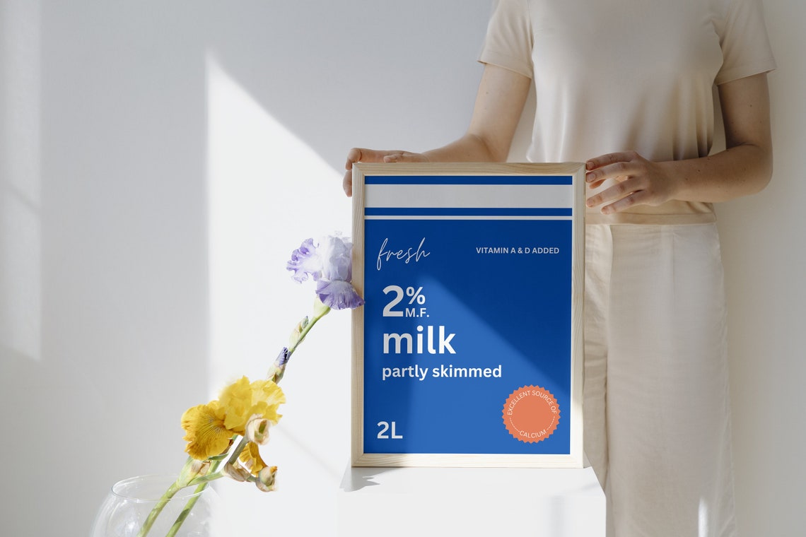 Canadian Style 2 Percent Milk Bag Label Retro Blue Kitchen Poster - Image 2