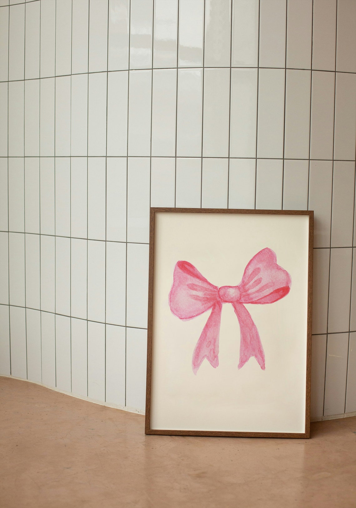 Pink Watercolor Ribbon Bow With Tails Preppy Nursery Wall Print - Image 2