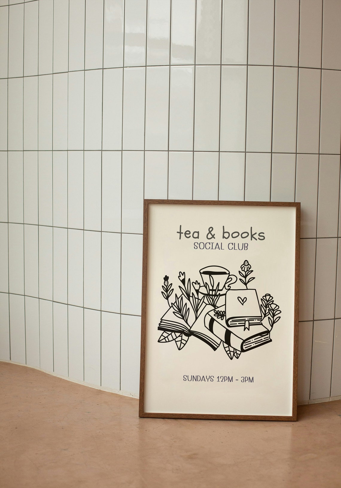 Tea And Books Social Club Sundays Reading Illustration Wall Poster - Image 3