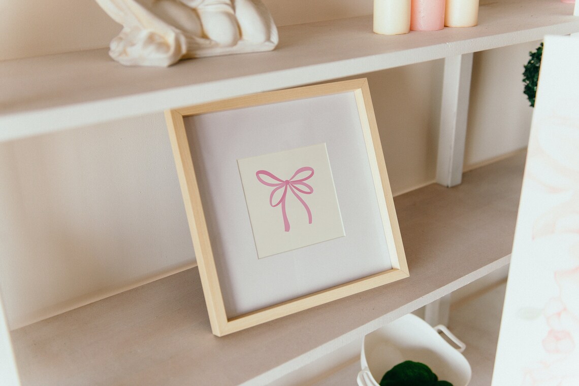 Pink Ribbon Bow Minimalist Line Art Preppy Teen Bedroom Decor Poster - Image 2