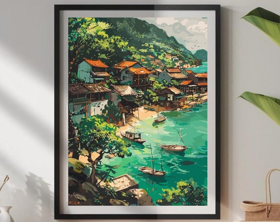 Fishing Village In Vietnam Travel Poster, Bedroom Decor