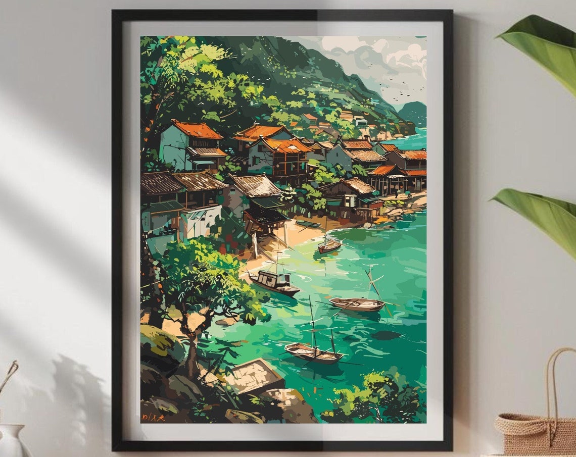 Fishing Village In Vietnam Travel Poster, Bedroom Decor