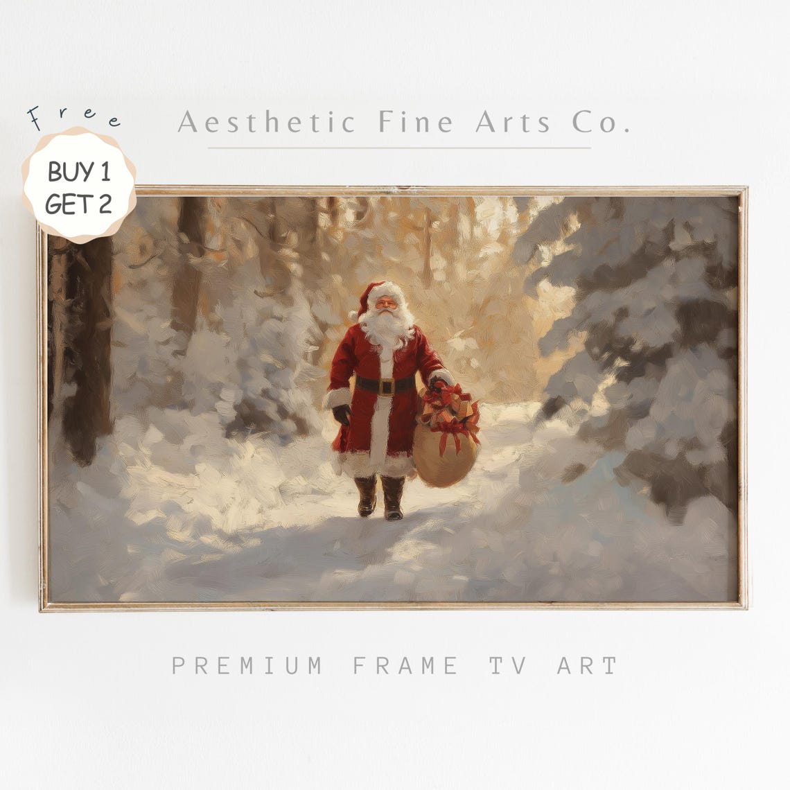 Vintage Christmas Frame Tv Art Santa Claus Art For Tv Farmhouse Painting Christmas Holiday Decor Tv Art