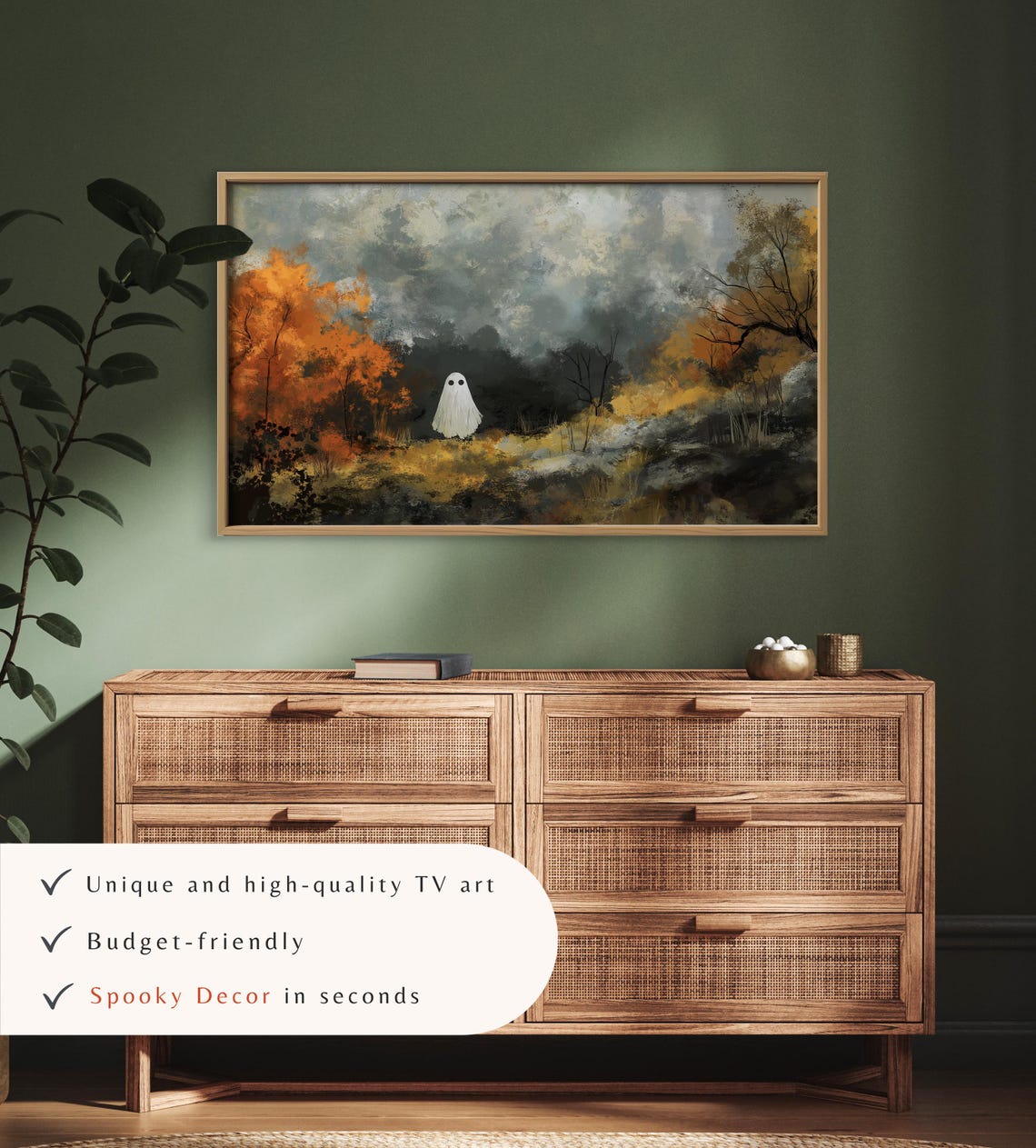 Lone Ghost in Moody Autumn Valley Stormy Landscape Halloween TV Art - Image 3