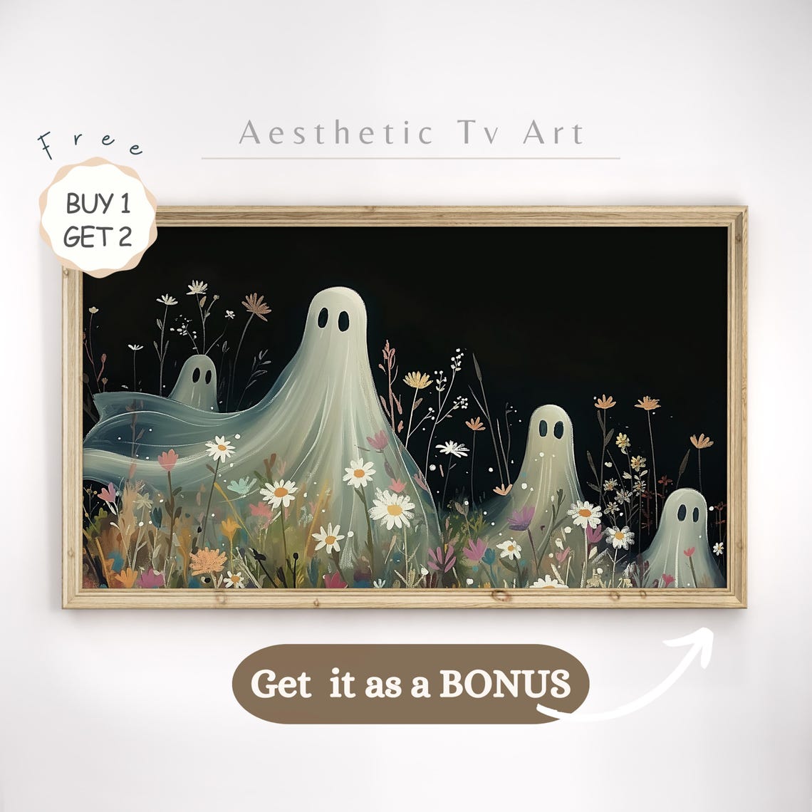 Two Ghosts on Misty Autumn Forest Road Vintage Halloween TV Art - Image 2