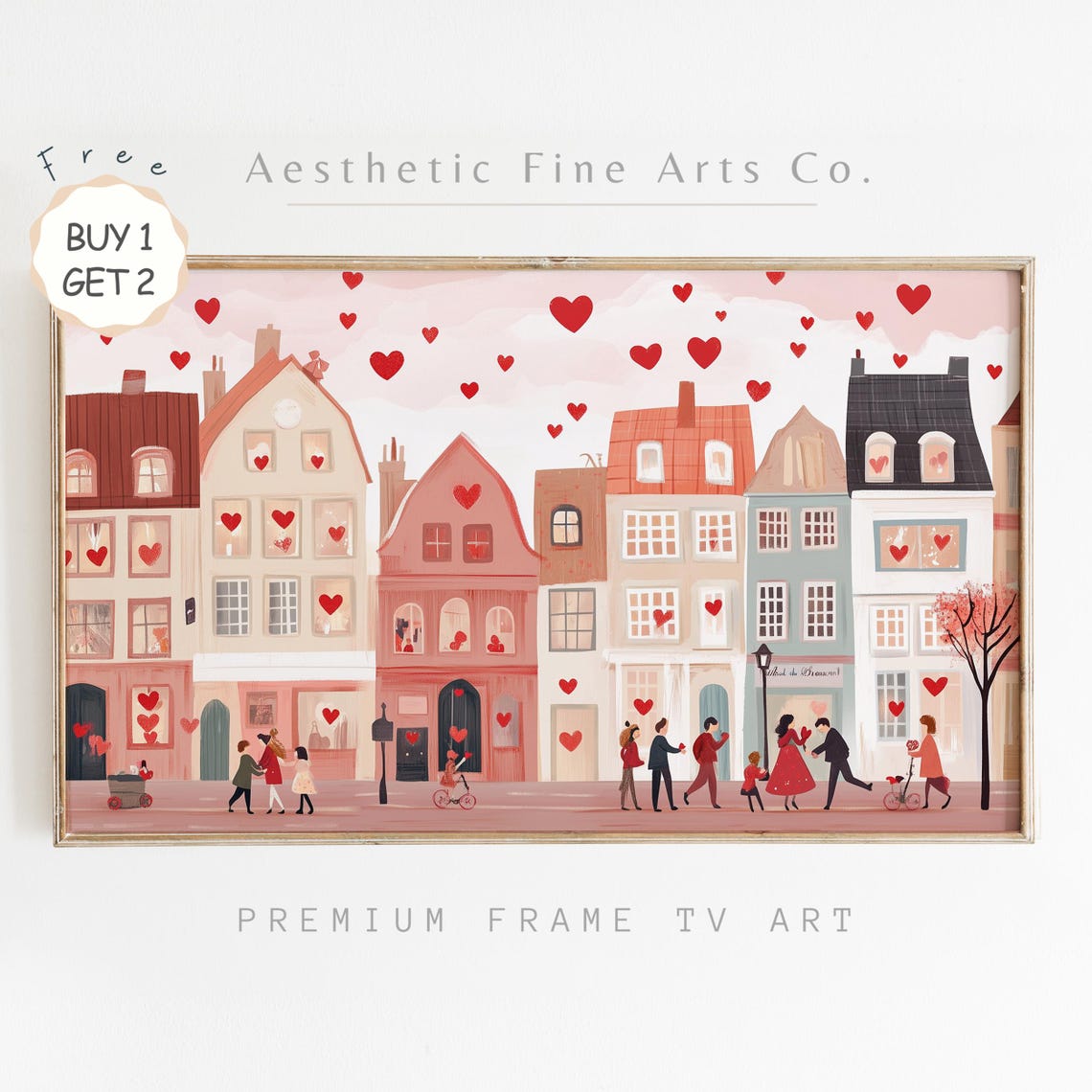 Pink Romantic Valentines Day Village Frame Tv Art Heart Filled Neighborhood Scene For Frame Tv Cute Art For Tv Seasonal Holiday Decor - Image 3