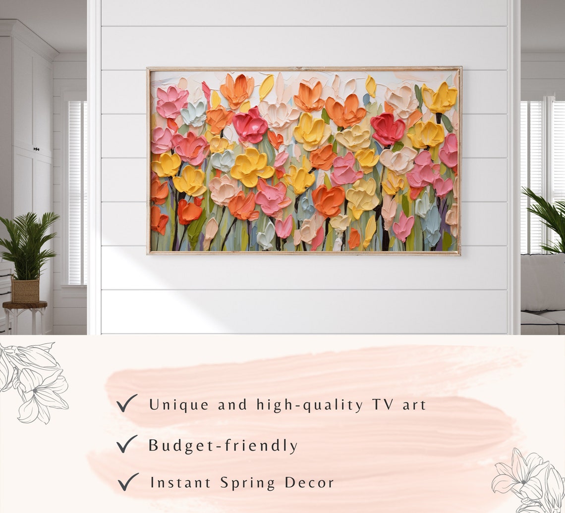 Colorful Tulip Impasto Oil Painting Textured Spring Wildflowers Poster - Image 3