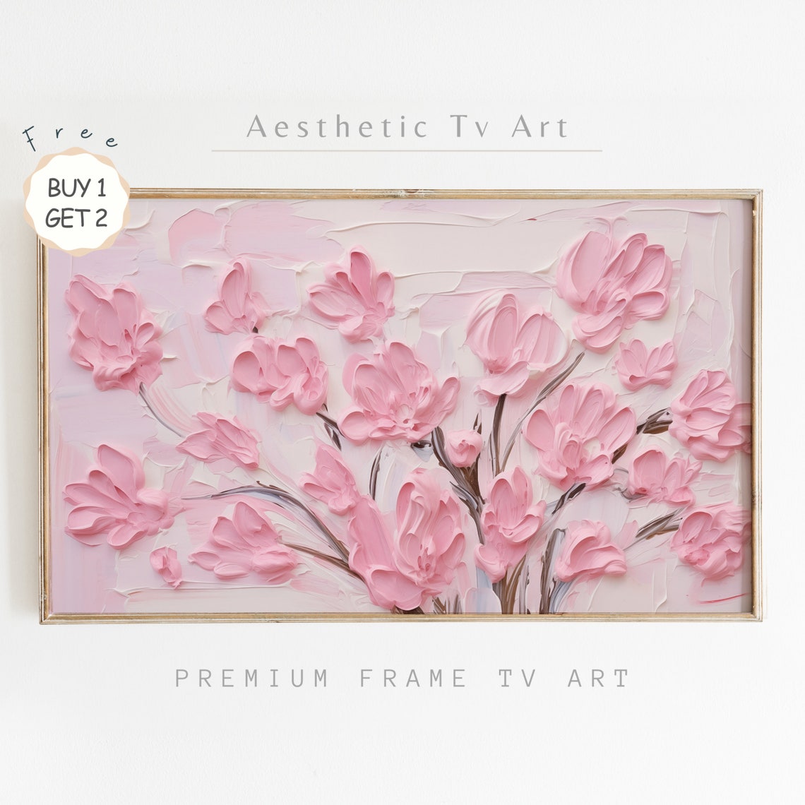 Pink Magnolia Blossoms Impasto Textured Spring Floral Poster