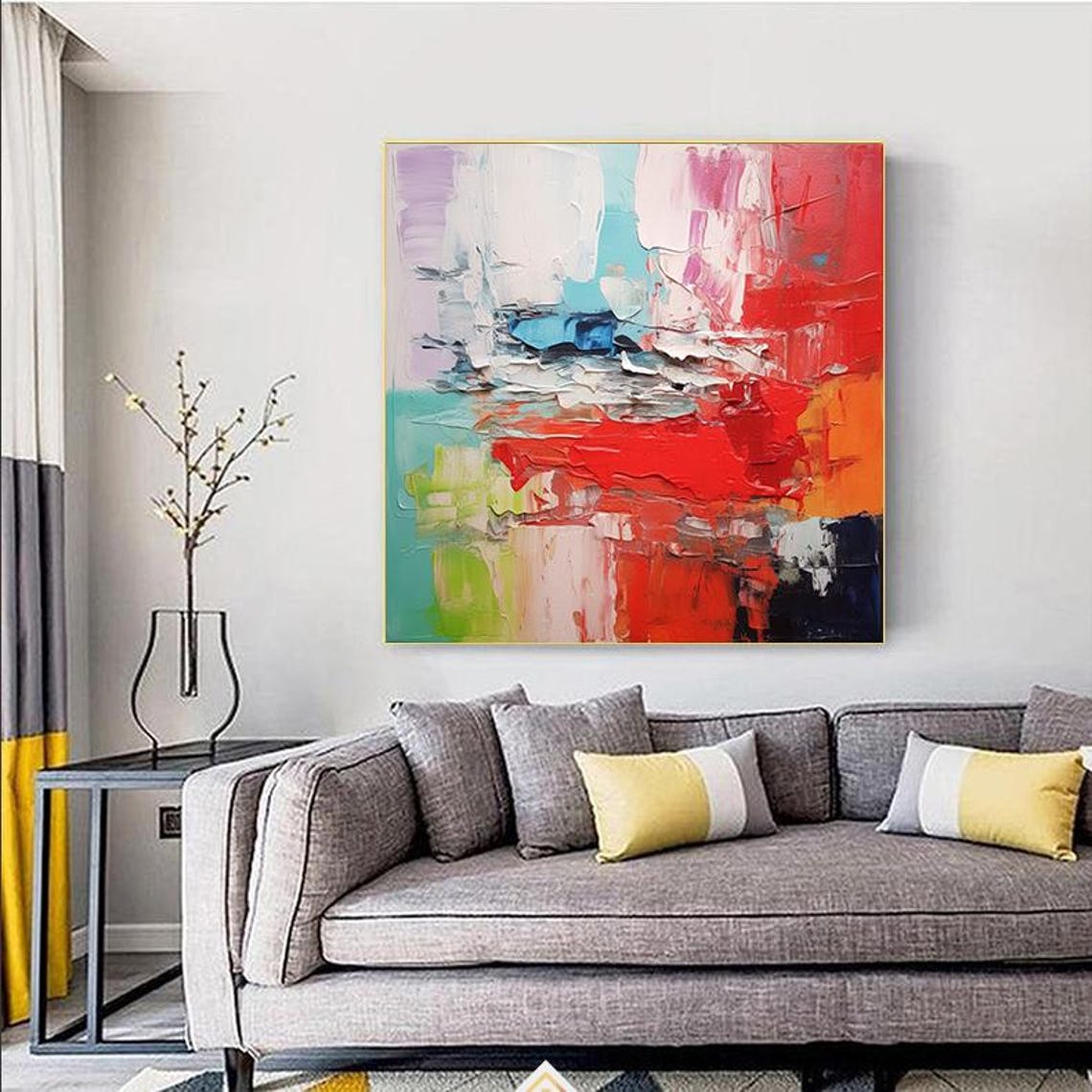 Vibrant Palette Knife Abstract Color Block Modern Painting Poster - Image 3