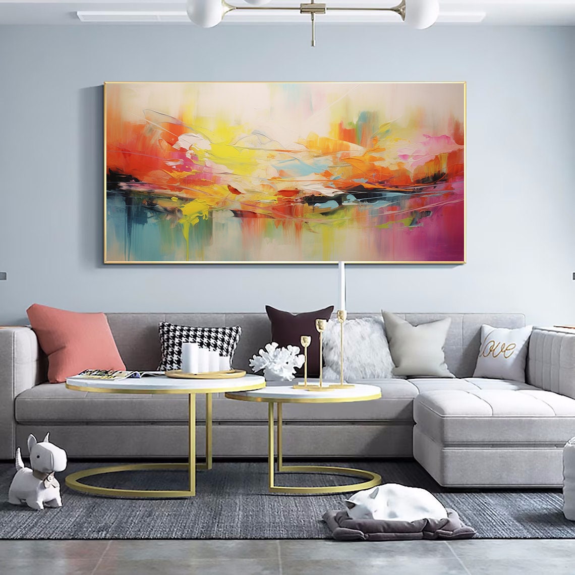 Sunrise Pastel Orange Pink Teal Wide Abstract Horizon Calm Poster - Image 2