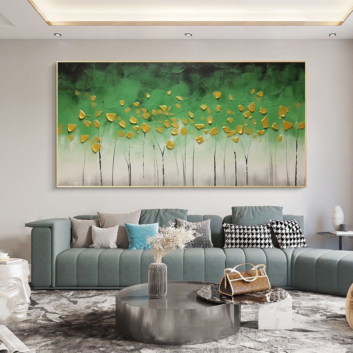 Green Fancy Acrylic Painting Large Abstract Oil Painting On Wall Art Modern Living Room Abtract Art Green Woods Oil Painting Modern - Image 7