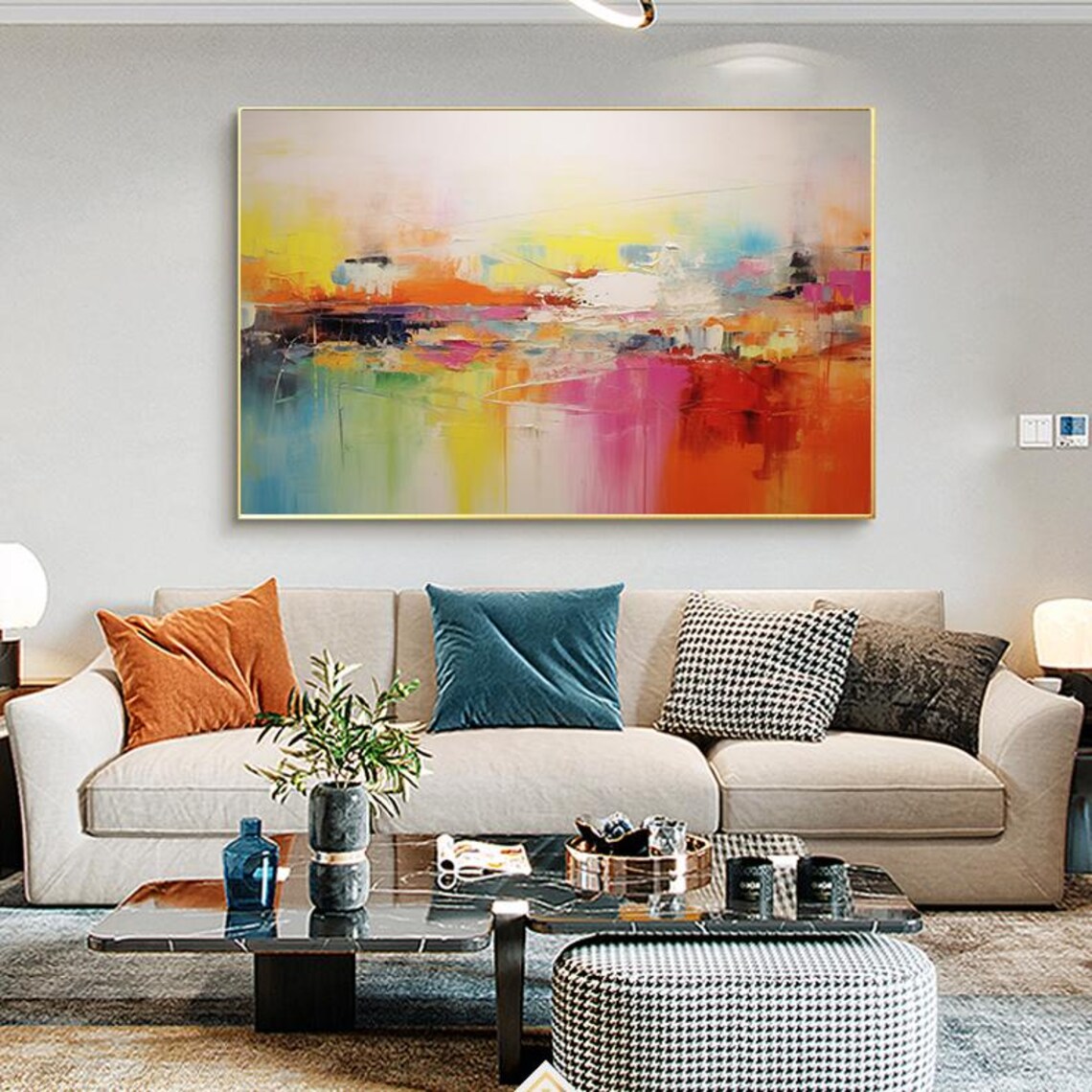 Bright Sunny Color Wash Abstract In Yellow Orange Pink Teal Poster - Image 3