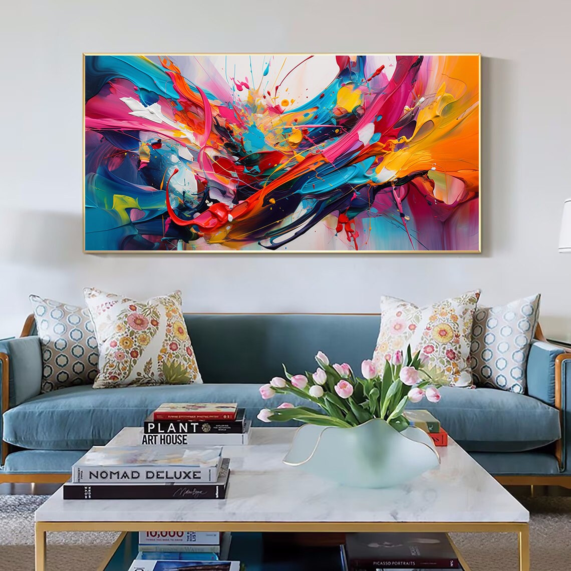Abstract Colorful Texture Oil Painting, Living Room Art Print - Image 3