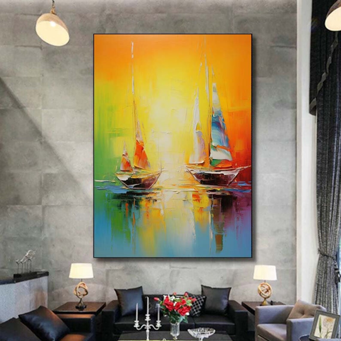 Two Colorful Sailboats Gliding Across A Vibrant Sunset Sea Poster - Image 6
