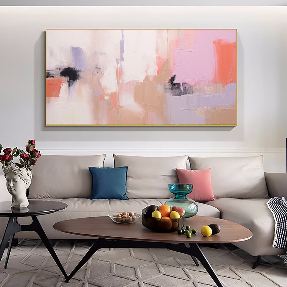Blush Pink Peach Soft Wide Modern Abstract Lavender Wash Poster - Image 2